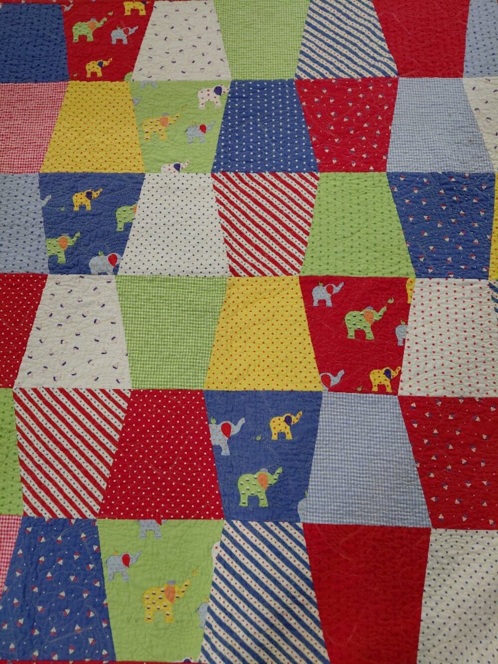 Kids Quilt Throw Blanket Handmade Red Blue Elephant